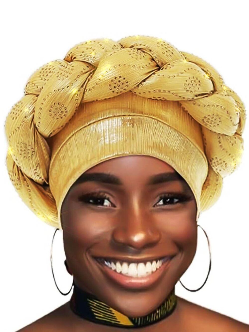 7046 African Headwrap Gold Braided Turbans